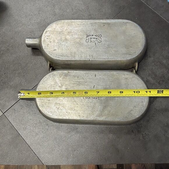 Vtg Super Maid Folding Hinged Cast Aluminum Cornbread Fish Pan Missing Handles - Picture 5 of 6